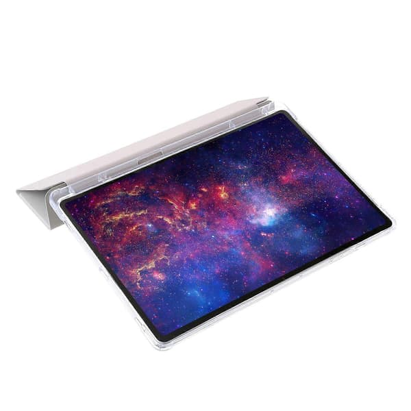 Til Samsung Galaxy Tab S10+ Etui Tri-Fold Stand Læder+TPU+Akryl Klar Bagside Tablet Cover - Grå