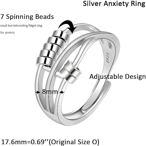 925 Sterling Sølv Ring til Angst - Retro Spinner Ring til Lindring af Angst og Stress