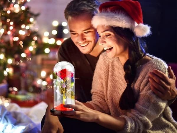 Evig rose i glas rød led gave strålende til en lejlighed til kvinder