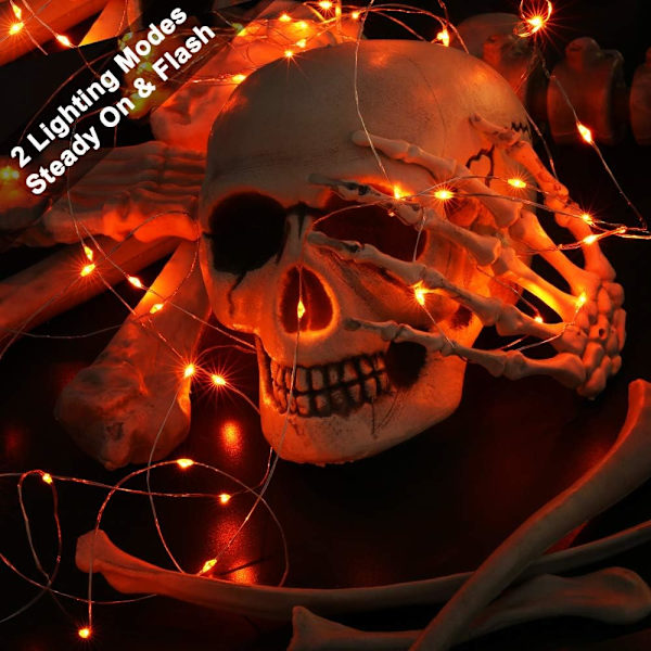 Efterårsdekorationslys, 12/8-pak 2m 20 LED efterårsfe-lys Halloween indendørs blinkende stjernelys batteri mikro sølvtråd ildflue-lys Orange