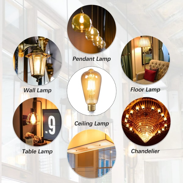 E27 vintage glödlampa, dekorativ LED Edison-lampa, varmvitt bärnstensglas 2700K, ej dimbar, E27 LED-glödlampa för café