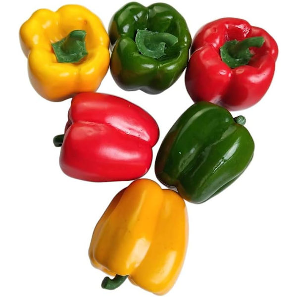 Kunstige Paprika Falske Grøntsager Farverige Dekorative Grøntsager, Røde Grønne Gule Paprika 6 stk. (Hver Farve 2 stk.)