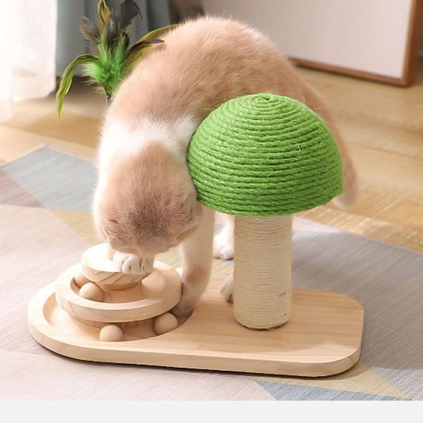 Katt leksaker Sisal rep Scratcher svamp Scratching Post Tree Tower trä skivspelare boll kattunge klätterställning