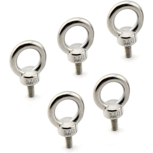 Øyeløft Ring Bolt M6/0.24\" Hannskrue i Rustfritt Stål Marine Vektløft Bolter 5stk