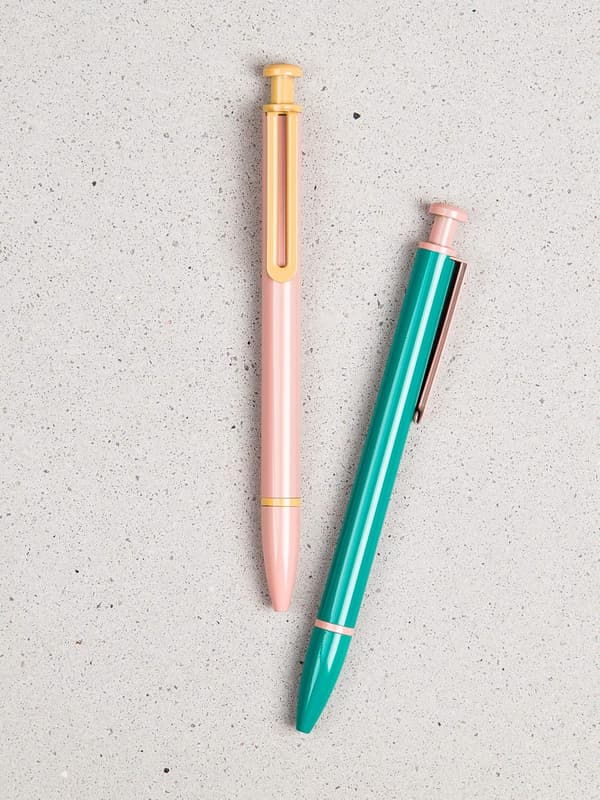 Kuglepen, sort blæk, 1 mm, 2-pak (pink+grøn)