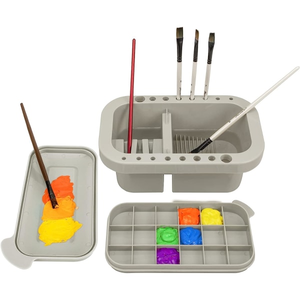 Penselrengöringsmedel, penselhållare och organiserar med palett för akryl, akvarell