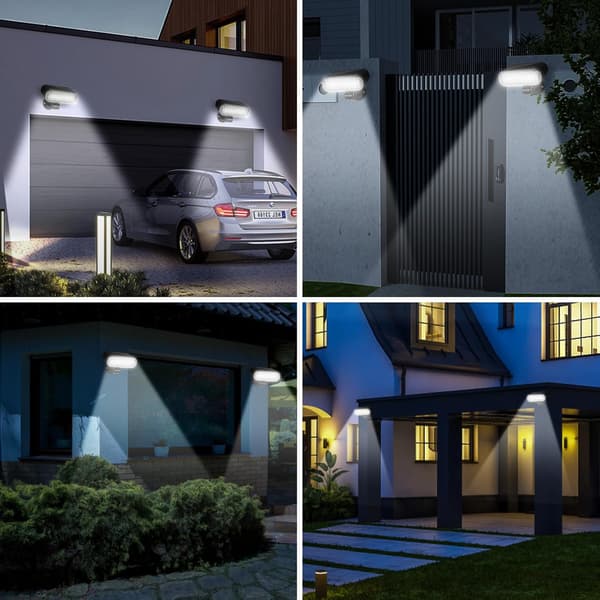 Solcellelamper Utendørs, Pakke med 2 Solcellelamper Utendørs med Bevegelsessensor, IP65 Vanntett, 120° Sensor Utendørs Solcellelys, [Energiklasse D]