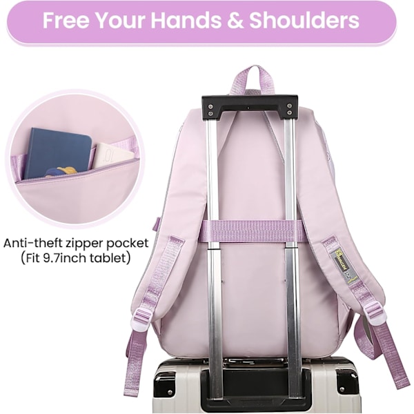 Skoletaske til Piger - Let og Vandafvisende Skoletaske med 32 Liter Kapacitet, Fremstillet af Nylon, Inkluderer Sød Vedhæng Purple
