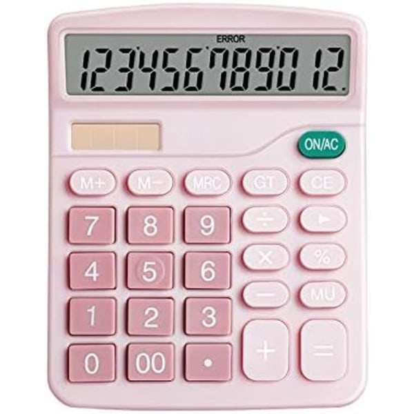 Skrivebords Sol lommeregner - 12-cifret display - Regnskabs værktøj til kontor, hjem, skole Pink