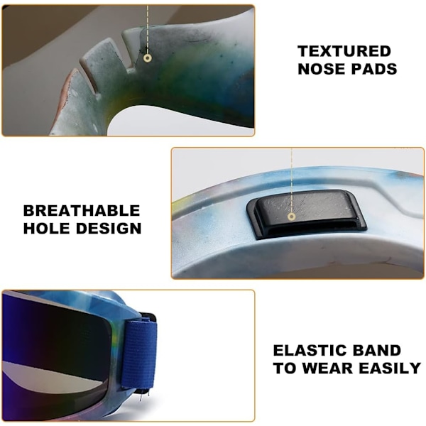 Skidglasögon, Snowboardglasögon, PC-material, Anti-ultraviolett, Andningsbar design, för skidåkning, skridskoåkning, klättring, cykling, unisex (1 styck, blå)