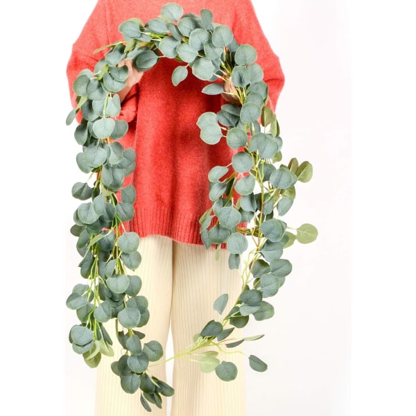 Kunstig Eucalyptus Girlande Kunstige Silke Eucalyptus Blade Vinstokke Håndlavede Girlande Greenery Bryllup Baggrund Bue Væg Dekoration Green 4Pcs