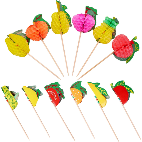 100 bitar Cocktail Picker Frukt Honeycomb Food Sticks Grillspett Juldrinksdekorationer, blandade färger