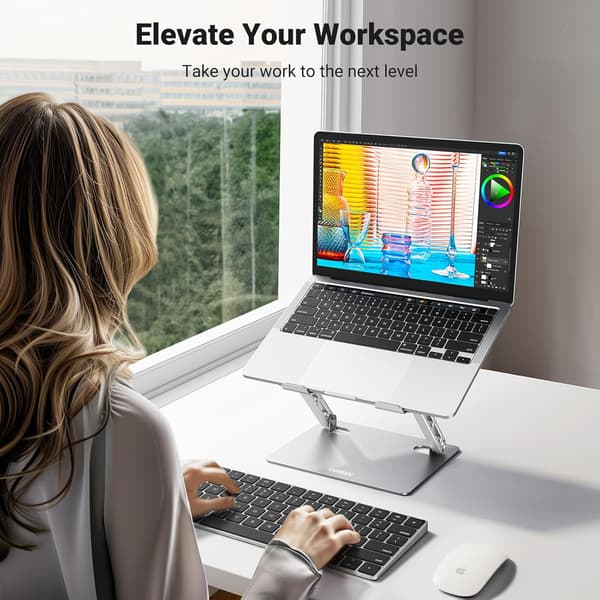 Laptopstativ, Justerbar Laptop Riser med Varmeventil, Ergonomisk Sammenleggbart Laptopstativ Kompatibelt