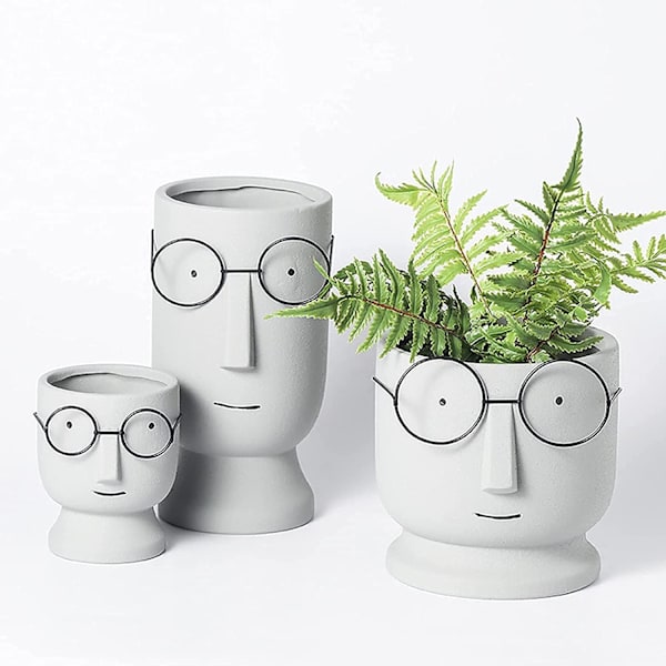 Planter, Cement Blomsterpotter, Keramisk Sukkulent Potte, Kreative Briller Ansikt Plantepotter