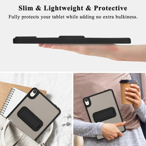 Etui til iPad mini (2024)/(2021) med Støttefod TPU+PC Hud-Touch Tablet Cover - Sort