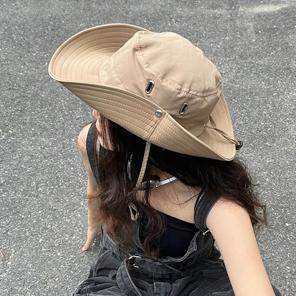Fiskarhatt för Män och Kvinnor Andningsbar Fiskehatt Solhatt med Hakrem UV-skydd Sommar för Utomhus Klättring Camping Dark brown