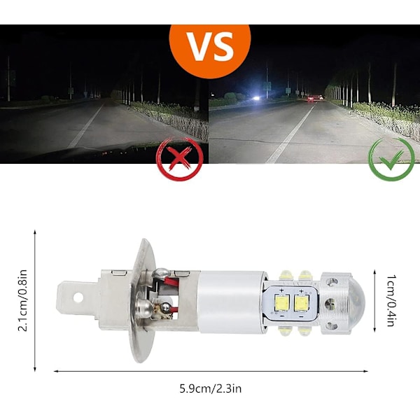 2PCS H1 LED-strålkastarlampor Super Bright 6000K Vita LED-dimljuslampor Strålkastare