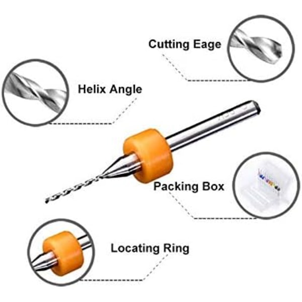 BE-TOOL 10-pak 0,5 mm wolframkarbid roterende bor sæt 2,5 mm 1/8\" skaft til printkort, Dremel, smykker, CNC, bløde metaller