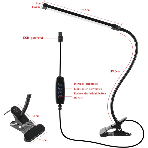 8W USB-dimmbar skrivebordslampe med 3 moduser (kald/varm/naturlig) 10 lysstyrkenivåer LED-skrivebordslampe for kontor, utdanning, lesing