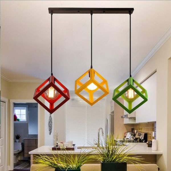 Industriell firkantet metalljernbur-pendellampe, moderne tau-lysekronelampe for stue kjøkkenbar - Triad-lampe med rektangulær base