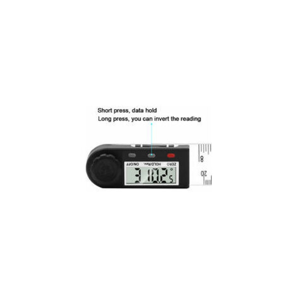 Digital vinkelmätare, gradskiva, ABS-plast 200 mm längd och vinkelmätning med HOLD/Rev, LCD-display, mm/tum, för träbearbetning/konstruktion