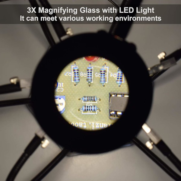 Tredje hand lödassistent med 6 flexibla armar och 3x förstoringsglas för elektronikreparation, modellhobby