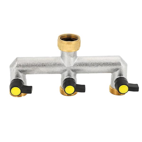 Messing Havehane Splitter, 3/4\" Hanesplitter Slangeforbindelse Splitter, 3-vejs Haneforbindelse med On/Off Ventiler, Vandhane Adapter