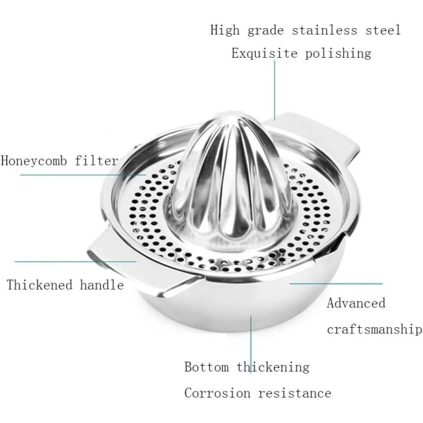 Rustfrit citronpresser i rustfrit stål, juicer med skålbeholder til appelsiner citroner frugt hjemmelavet juice i køkkenet