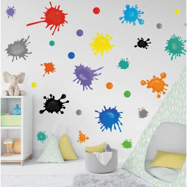 Flerfärgad Paint Splatter Väggdekal, Splatter och Splotches Väggdekal för konstrum för barnkammare klassrumsdekoration