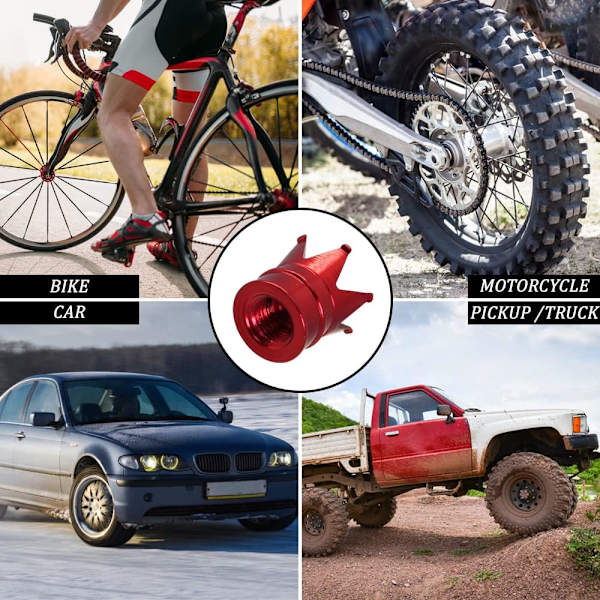 4 st däckventilskaftlock Crown Universal Car Tire Valve Caps Aluminiumlegering Dammtät bilhjulskåpa för bilar cyklar lastbilar motorcyklar (röd)