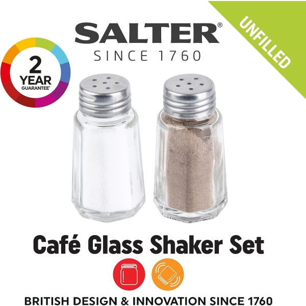 Salt & Peppar Shakers - Set med 2, Mini Classic Kryddkvarnar, BPA-fritt glas, Rostfritt stål Skruvlock, Kök, Kapacitet: 30g Salt/30g Peppar