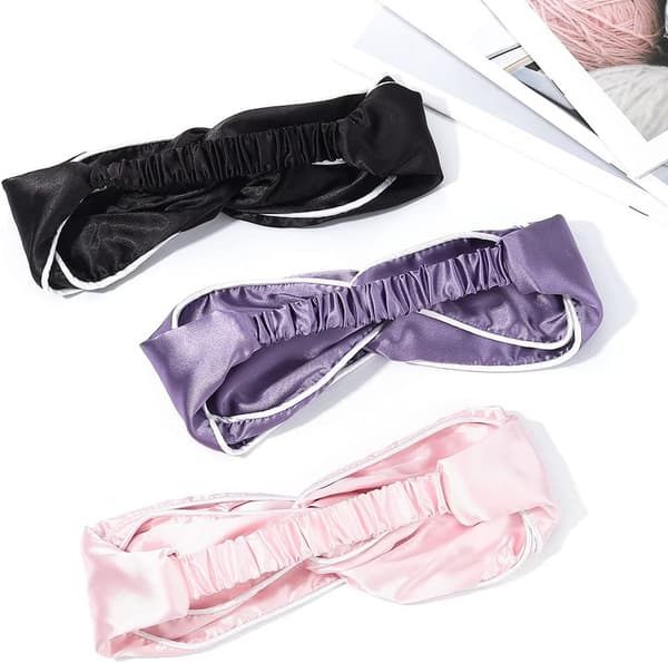 Bredt pannebånd i silke, kryssvask, ansiktsvask, hårbånd, rosa, yoga-hodeplagg, elastiske hårtilbehør