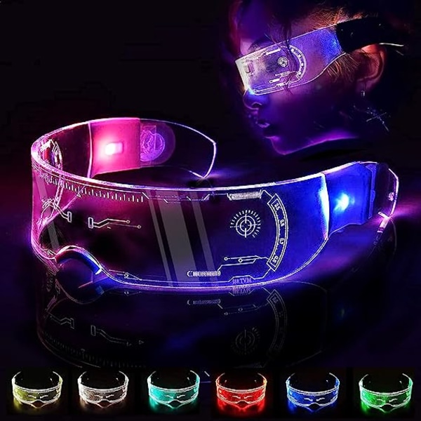 Unika 7-färgade Cyberpunk LED-visirglasögon Luminous Glasses Festival Cool Stuff Neon Roliga Glasögon Light Up Trippy Glasögon