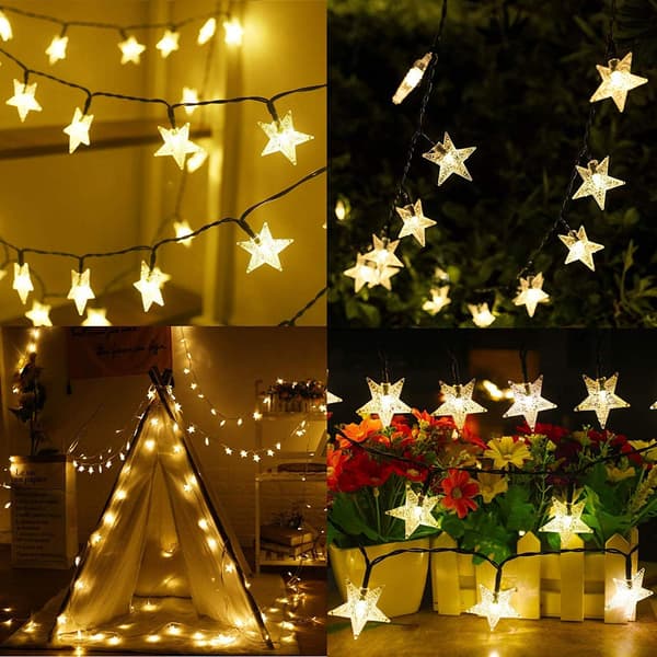 Batteridrevne stjernelys, 5 m, 50 LED, dekorative lys, varmt hvitt