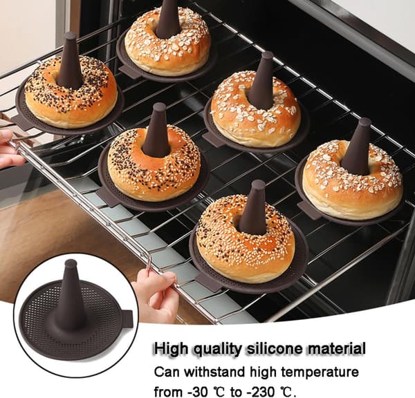 Bagelform, Silikone Donutform til Bagning, Donutbageplader, Kageforme til Bagel og Donut Kageforme (Brun, 6 stk.)