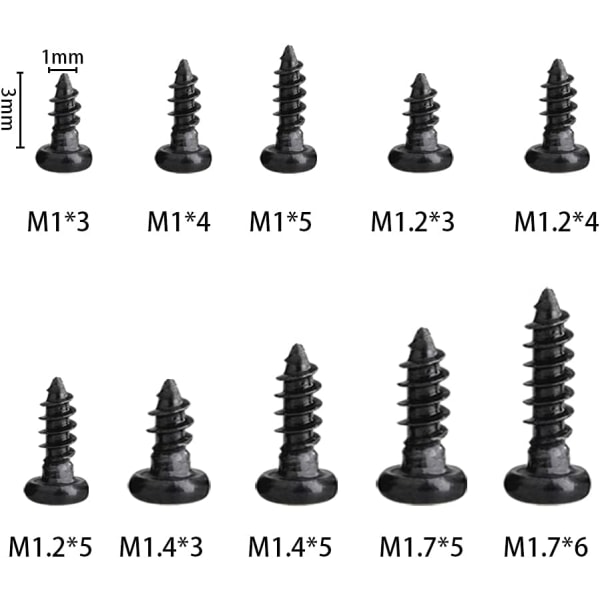 1000 st runda huvud självgängande Phillips mini träskruvar mini skruvar M1 M1.2 M1.4 M1.7 Phillips träskruv kombination hög precision mikro