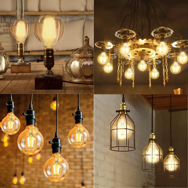 Edison Retro LED-glödlampor, Varmt ljus 2700K, 6W (motsvarar 60W), G80 E27, 220V, 4-pack [Energiklass E]