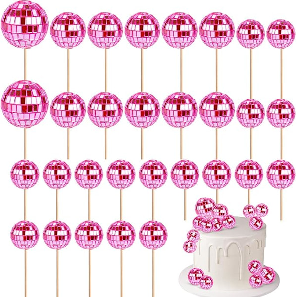 30 stk. Discokugle Cupcake Toppers, Mini Disco Tema Kage Toppers med Pin til Dessert Tilbehør Kage Dekorationer