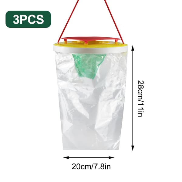 3-delars flugfångarkit för inomhus/utomhusbruk, röda flugfällor, transparent flugfälla refill, för fruktflugor