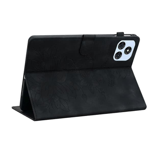 Til itel VistaTab 30 Etui Lily Blomst Prægning Kort Slots Læder Tablet Cover - Sort