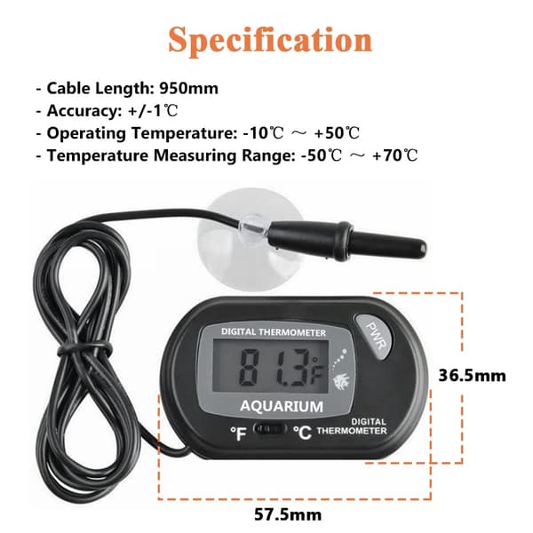 Akvarie Termometer, LCD Digital Elektronisk Termometer med Sugkopp Vatten Termograf