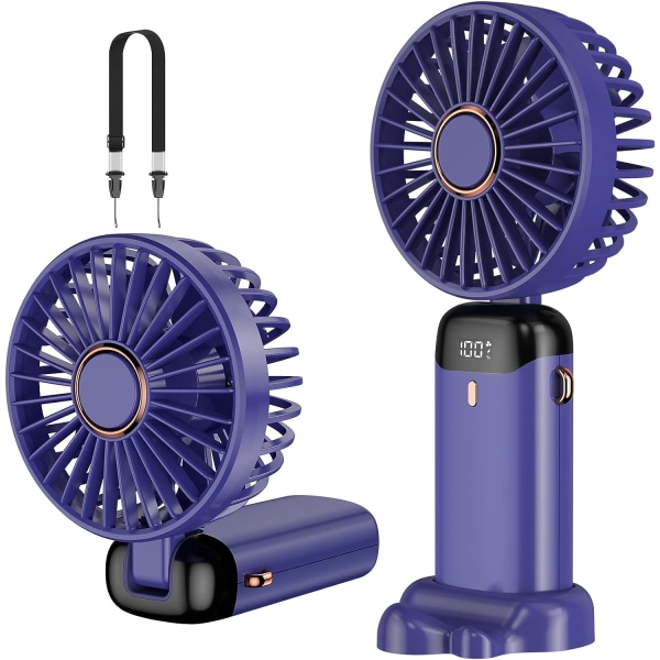 Handheld Fan, Mini Portable Fan USB Rechargeable, Small Pocket Fan 5 Speed with Lanyard and Base