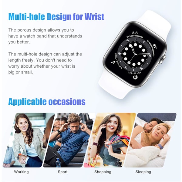 Sportsrem for Apple Watch iWatch-rem unisex, myke silikonrem for håndleddet til Apple Watch 3 6 5 4 2 1 SE White 38mm/40mm S/M
