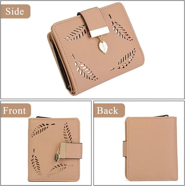 Damplånbok, liten läderplånbok med dragkedja, presenter till flickor (Beige)