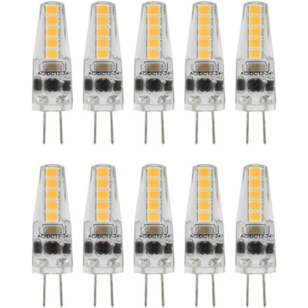 10 kpl G4 LED-lamppua, 2W 3000K AC 12-24V himmennettävät lamput kattokruunuun, kattovalaisimeen, pöytävalaisimeen, lämmin valkoinen