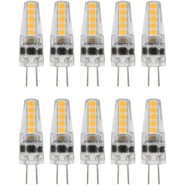 10 stk G4 LED-lyspærer, 2W 3000K AC 12-24V dimbare lyspærer for lysekrone taklampe bordlampe varm hvit