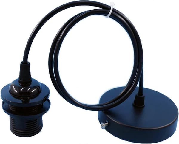 E27 Pendellampeholder, E27 Pendellamper Tilbehør, E27 Hengelampe Tilbehør med 1m Kabel (Svart)