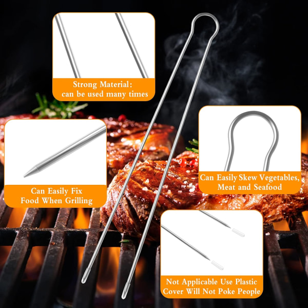 Lange grillspyd 10 stk rustfrit stål grillspyd grillspyd genanvendelige grillspyd flade til picnic camping grillfest