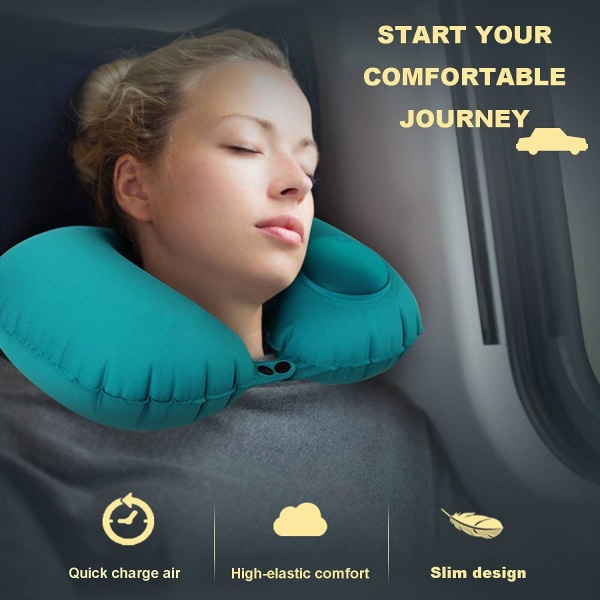 Nakkepute, U-formet komfortabel sammenleggbar bærbar reisepute, for lur, camping, reise, grønn
