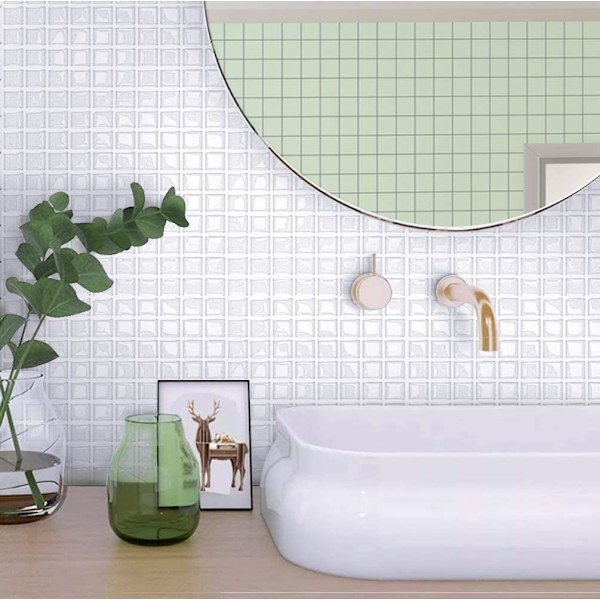 3D-mosaiikkilaattojen liimautuva seinävedenkestävä itseliimautuva laattatarra 23,6 x 23,6 cm keittiöön kylpyhuoneeseen - 4 kappaletta